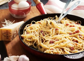 Spaghetti alla Carbonara creamy egg yolk pasta